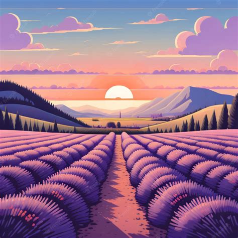 Premium Photo | A painting of a field with mountains and a sunset in ...