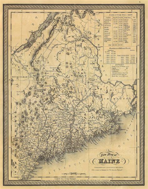 Map of Maine 1846 Old Maine Map Old Historic Map of Maine Antique Restoration Style Maine state ...