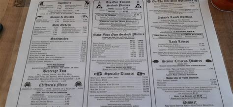 Menu at Captain Nance's Seafood restaurant, Calabash