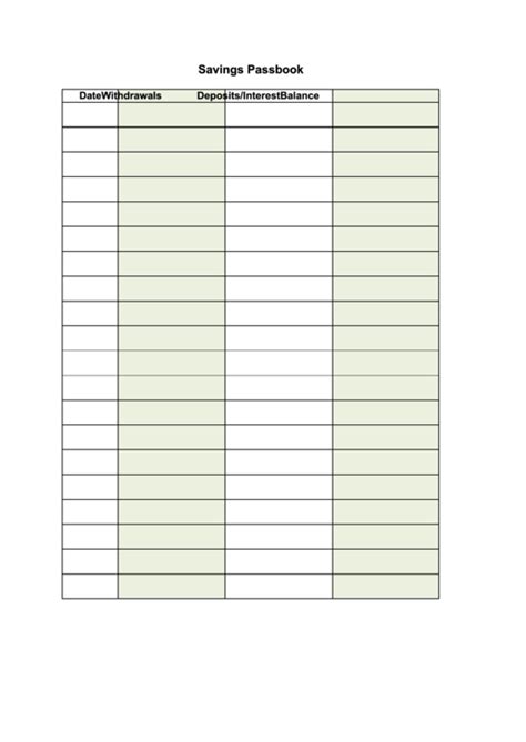 Savings Passbook Template printable pdf download