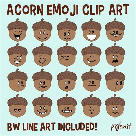 Acorn Emoji Printable Digital Clipart Png Set for Instant | Etsy