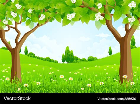 Green background with trees Royalty Free Vector Image