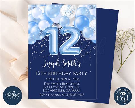 12th Birthday Invitation Template Editable Kids Birthday | Etsy UK