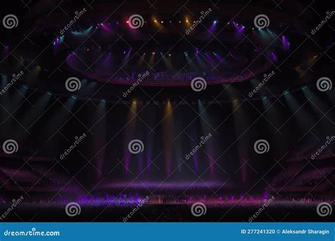 Concert Stage with Lights, Lighting Devices and Colored Smoke ...