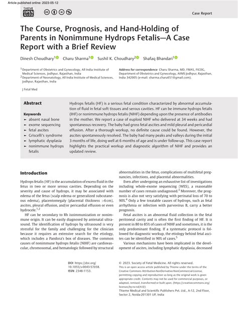 (PDF) The Course, Prognosis, and Hand-Holding of Parents in Nonimmune Hydrops Fetalis-A Case ...