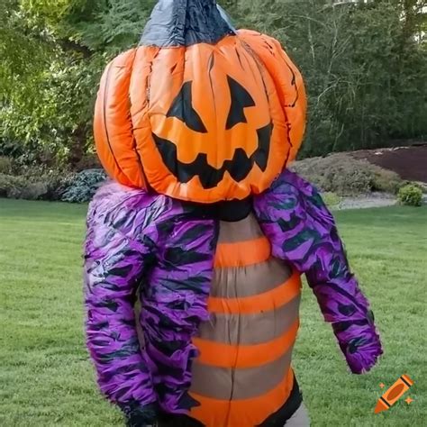 Realistic inflatable monster costume with a pumpkin head on Craiyon