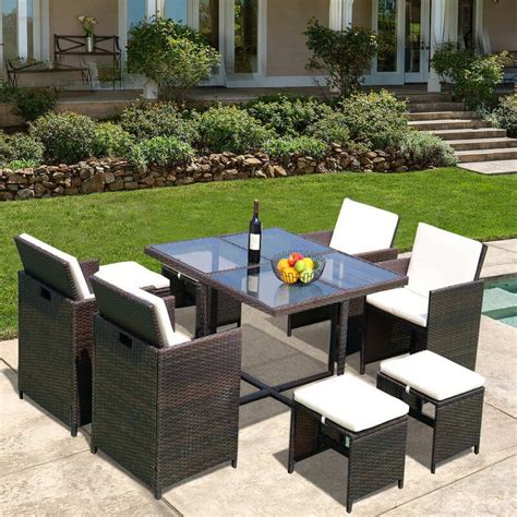 Latitude Run® 9 Pieces Outdoor Patio Furniture Set Patio Dining Sets Outdoor Space Saving Rattan ...