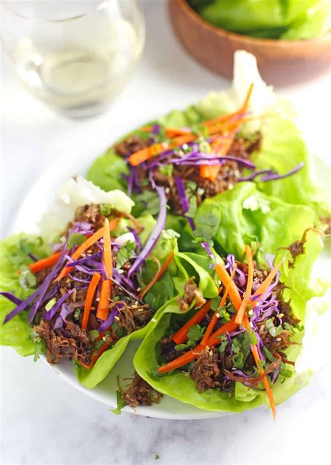 Smoked Pulled Pork Lettuce Wraps with Asian Dipping Sauce - Vindulge