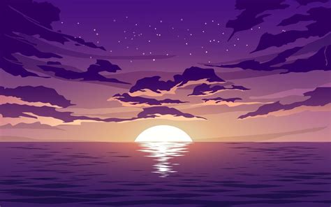 Download Vector Sea Sunset with Clouds for free | Anime scenery ...