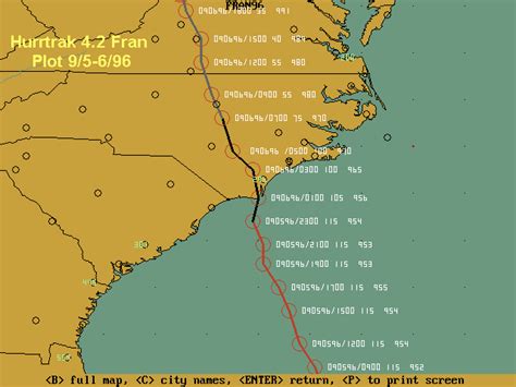 HURRTRAK4.2 NC/VA Plot of Fran