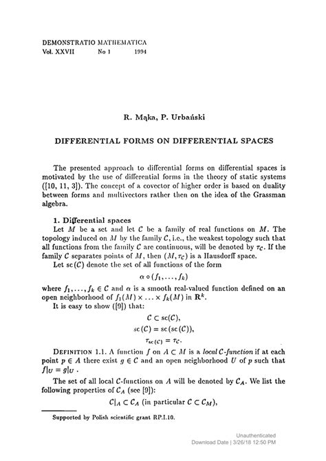 (PDF) DIFFERENTIAL FORMS ON DIFFERENTIAL SPACES