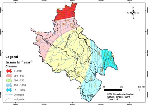 Map of rainfall erosivity of the studied areas | Download Scientific ...