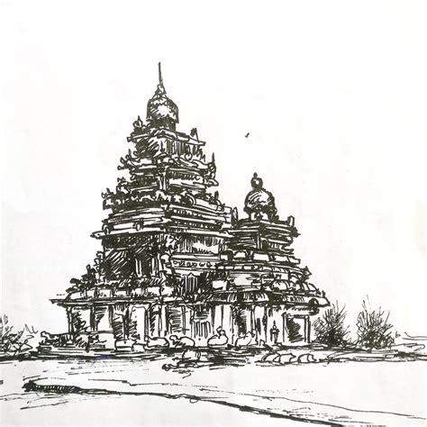 Quick sketch of Mahabalipuram Temple . Using gelpen. : r/Chennai