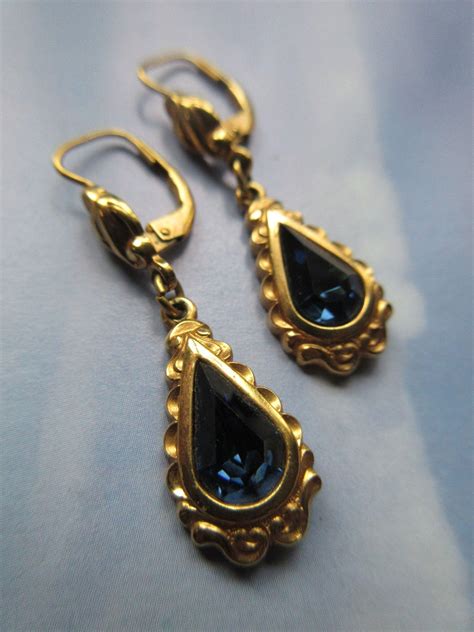 1930s Vintage Blue Stone Earrings in Gold Fill from inspiredbynanny on Ruby Lane