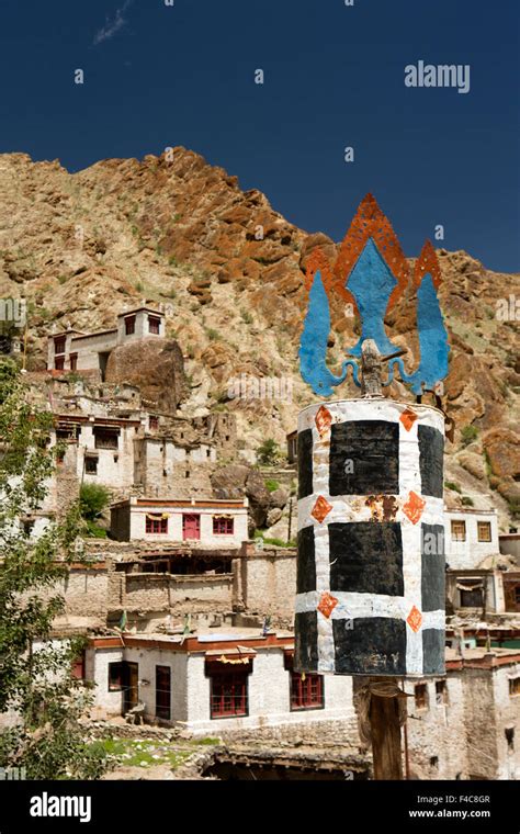 India, Jammu & Kashmir, Ladakh, Hemis village houses and Buddhist Stock ...