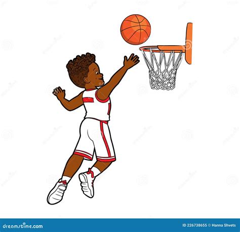 A Young Black Basketball Player Throws the Ball into the Basket. Vector ...