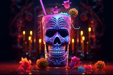 Premium AI Image | Spooky halloween festive drink for party skeleton ...