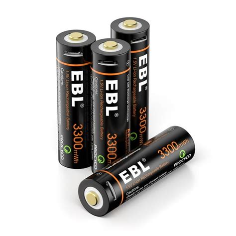 EBL 4-Pack 3300mWh 1.5V USB Lithium Rechargeable Batteries AA Li-ion ...