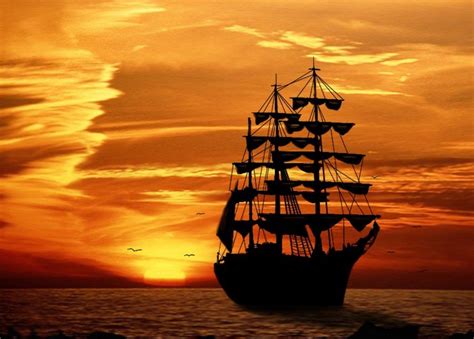 Image Detail for - Ship at Sunset by ~khlasher on deviantART | Ship silhouette, Old sailing ...