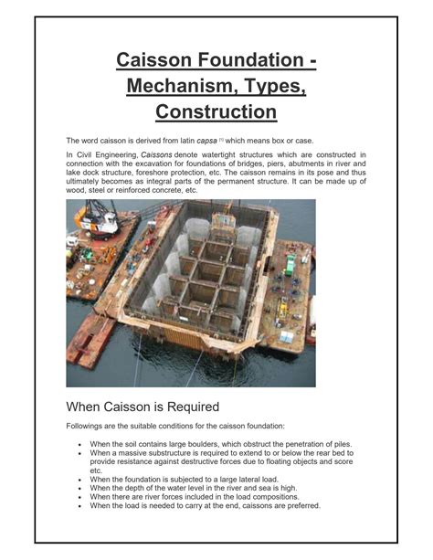 SOLUTION: Caisson foundation types uses advantages and dis advantages - Studypool