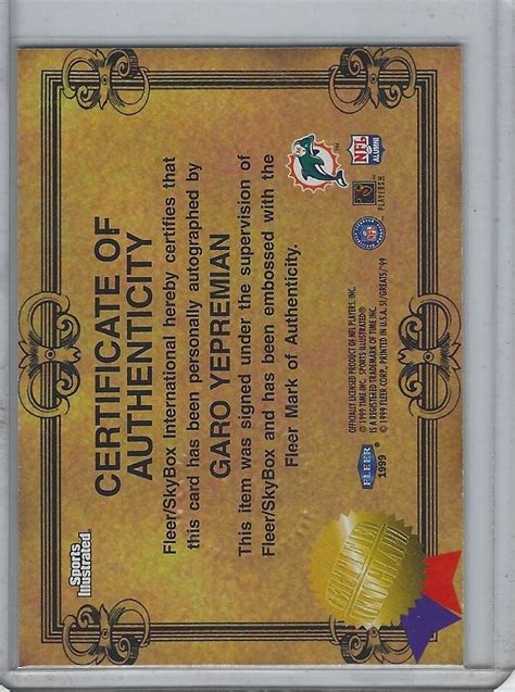 1999 GARO YEPREMIAN FLEER SPORTS ILLUSTRATED AUTOGRAPH COLLECTION AUTO !!! | eBay