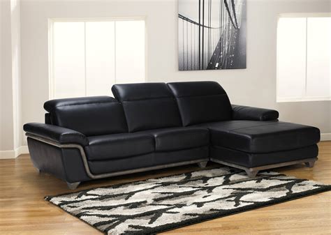 Black Bonded Leather Sectional Sofa with Ash Wood Accent Memphis ...