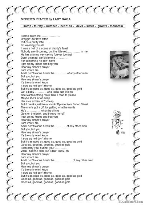 SINNER`S PRAYER song and nursery rhy…: English ESL worksheets pdf & doc