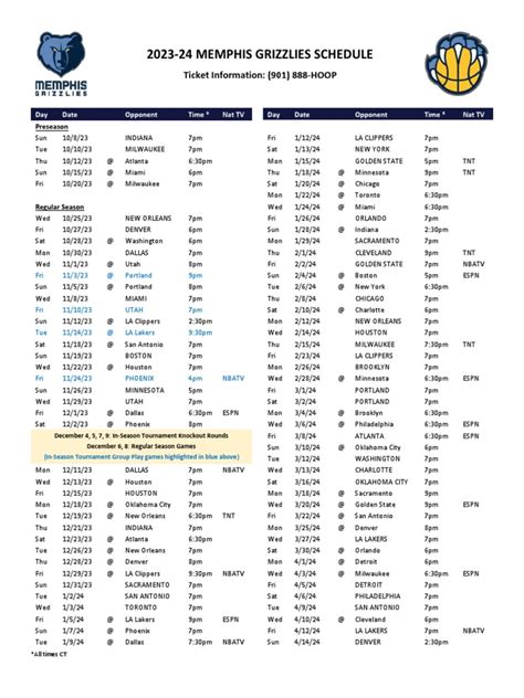 2023-24 Memphis Grizzlies Schedule | PDF | Los Angeles Lakers ...