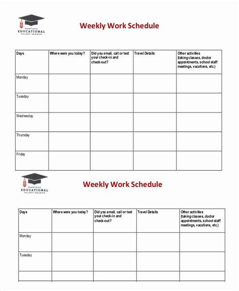 Work Schedule Template Weekly Fresh Weekly Schedule Template 10 Free ...