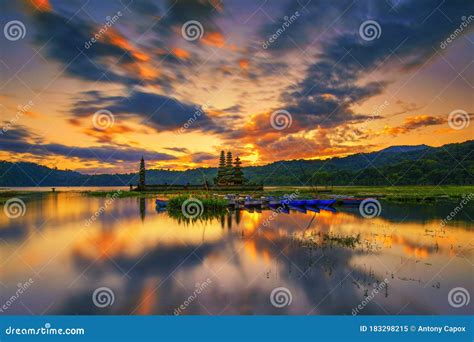 Sunrise at Tamblingan Lake Temple Singaraja Bali Stock Image - Image of ...