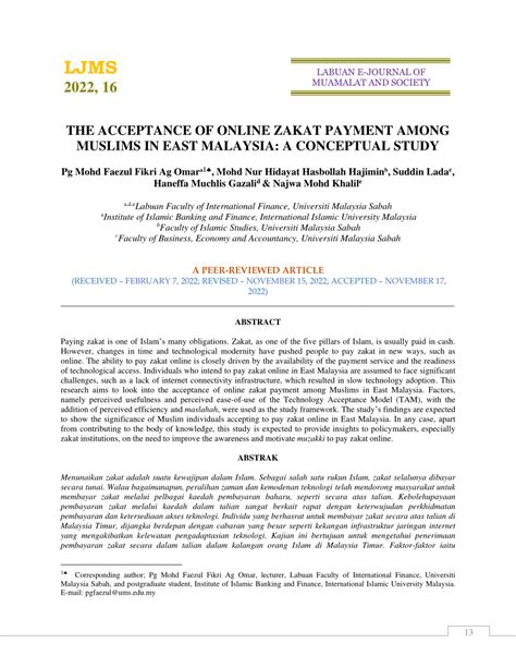 (PDF) THE ACCEPTANCE OF ONLINE ZAKAT PAYMENT AMONG MUSLIMS IN EAST MALAYSIA: A CONCEPTUAL STUDY