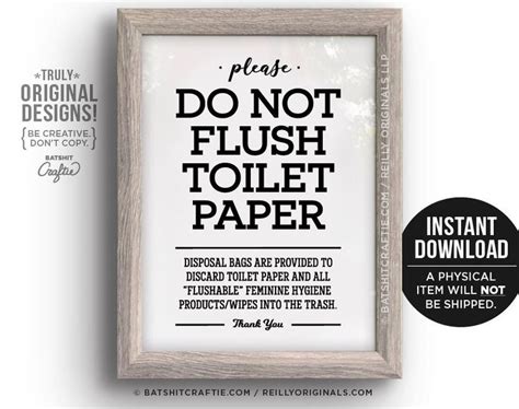 PRINTABLE Do not Flush Toilet Paper or Flushable Items Sign Bathroom Septic System Sensitive ...