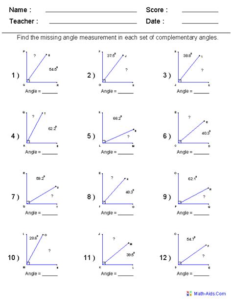 Complementary And Supplementary Angles Worksheet Pdf Grade 5 ...