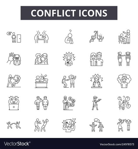 Conflict line icons signs set outline Royalty Free Vector