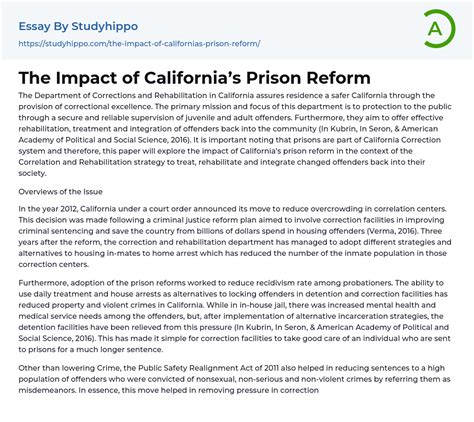 The Impact of California’s Prison Reform Essay Example | StudyHippo.com