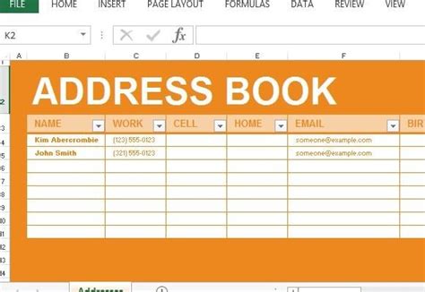 Address Book Maker Template For Excel