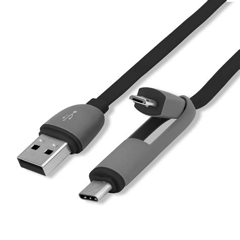 4smarts MultiCord Flatcable USB to Micro-USB + Type-C 50cm (black ...