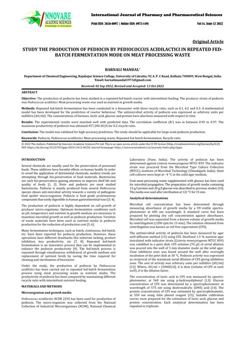 (PDF) STUDY THE PRODUCTION OF PEDIOCIN BY PEDIOCOCCUS ACIDILACTICI IN REPEATED FED-BATCH ...