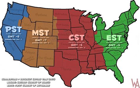 Printable Time Zone Map United States