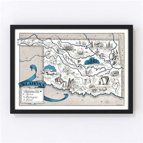 Oklahoma Map 1931 Old Map of Oklahoma Art Vintage Print Framed Wall Art ...