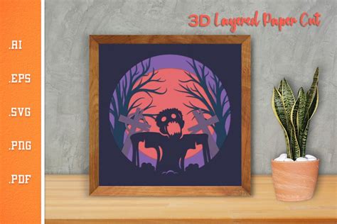 Halloween Zombie - 3D Layered Paper Cut SVG 8