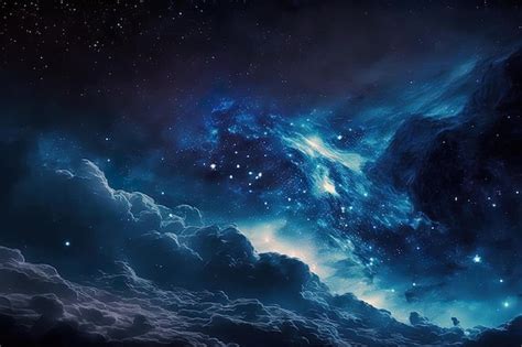 Premium AI Image | Blue night sky with clouds and stars