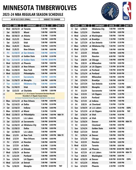 Timberwolves 2023-24 Season Schedule : r/timberwolves