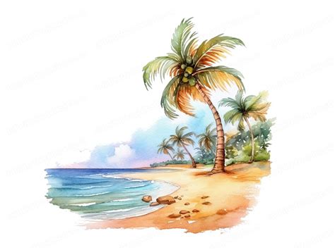 12 Beach Landscape Clipart Images, High-quality Jpgs, Watercolor ...