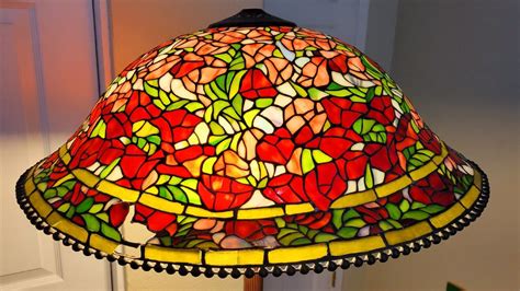 Tiffany Style Large 24" Slag Glass Lamp Shade Floral Mosaic Leaf Beaded Huge HTF | eBay