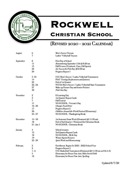 CALENDAR OF EVENTS | rockwellchristian