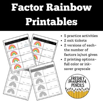 Factor Rainbows | Practice Worksheets | Exit Tickets | TPT