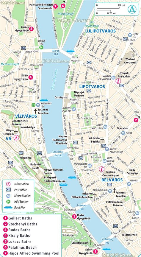 Budapest map - Thermal turkish baths, spas, swimming pools including ...