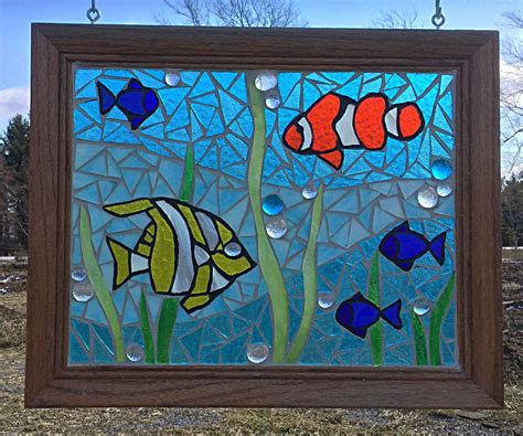 Stained Glass Tropical Fish Mosaic - Aquarium Stained Glass Panel - Ocean Home Decor - Aquarium ...