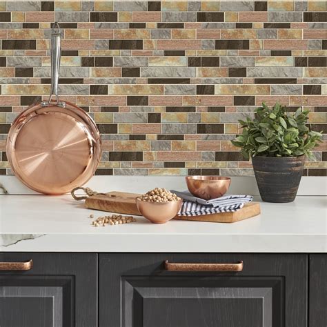 RoomMates Modern Long Stone Tile Peel and Stick Backsplash, Brown, 10.5 ...